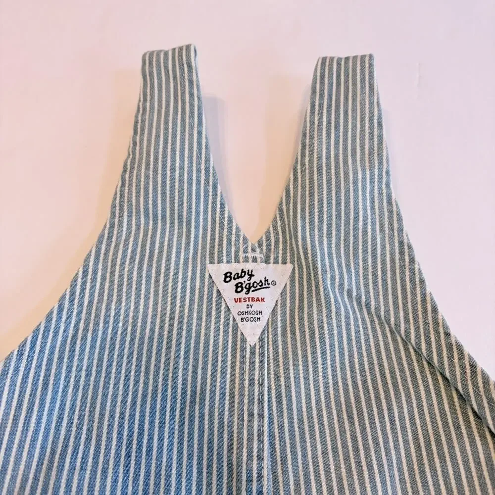 Vintage Osh Kosh BGosh Bib Overalls 12M Light Baby Blue Hickory Stripe Railroad